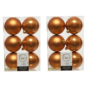 12x stuks kunststof kerstballen cognac bruin (amber) 8 cm glans/mat - Kerstbal