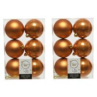 24x stuks kunststof kerstballen cognac bruin (amber) 8 cm glans/mat - Kerstbal