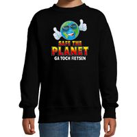 Funny emoticon sweater safe the planet zwart voor kids - thumbnail