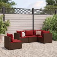 5-delige Loungeset met kussens poly rattan bruin