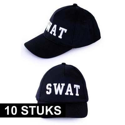 Politie SWAT baseball cap pet - 10x - verkleedkleding - volwassenen - hoedje - carnaval accessoires Politie SWAT baseball cap pet - 10x - verkleedkleding - volwassenen - hoedje - carnaval accessoires