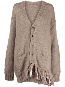 Yohji Yamamoto cardigan en tweed à col v - Marron