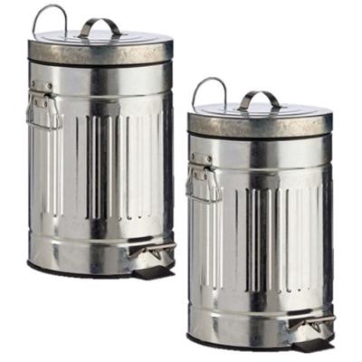 Vuilnisbak / pedaalemmer - 2x stuks - zilver - 7 liter - 34 cm - metaal - Afvalemmers - Prullenbakke Vuilnisbak / pedaalemmer - 2x stuks - zilver - 7 liter - 34 cm - metaal - Afvalemmers - Prullenbakke