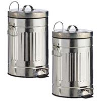 Vuilnisbak / pedaalemmer - 2x stuks - zilver - 7 liter - 34 cm - metaal - Afvalemmers - Prullenbakke