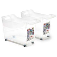 Plasticforte opberg Trolley Container - 2x - transparant - L38 x B18 x H26 cm - kunststof - Opberg trolley