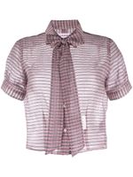 Thom Browne pussy-bow check-pattern blouse - Blanc