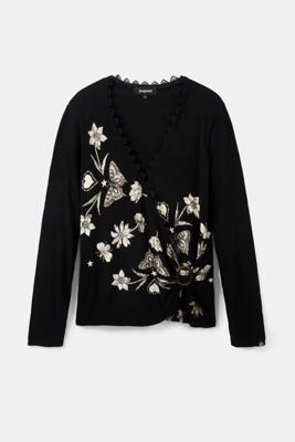 Fijne trui met overslag en vlinders - BLACK - XS