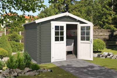Outdoor Life Norah Blokhut 295x295 cm 28 mm vuren Green Grey-Wit gecoat- Zadeldak- - Outdoor Life Outdoor Life Norah Blokhut 295x295 cm 28 mm vuren Green Grey-Wit gecoat- Zadeldak- - Outdoor Life