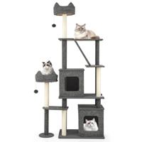 180 cm Krabpaal Groot Kattenboom met 2 Holletjes Platforms Kattenbed Sisalpalen Bal & Ladder en Sisalplank Kattenkrabpaal Katten Grijs