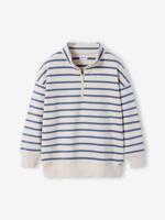 Sweater voor jongens met opstaande kraag en rits blauw, gestreept