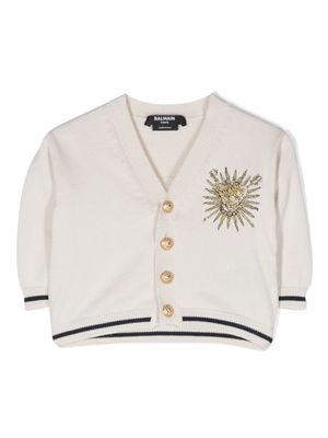 Balmain Kids cardigan en coton à logo brodé - Tons neutres