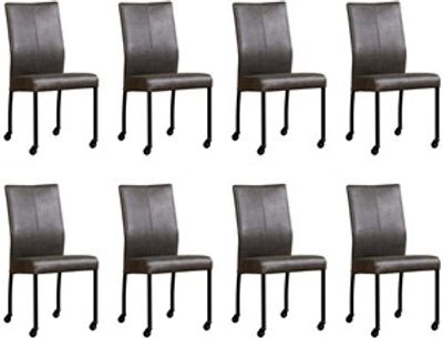 Set van 8 Donkergrijze leren moderne eetkamerstoelen Comfort - poot vierkant zwart met wiel - Vintage Leer Grey (donkergrijs leer)