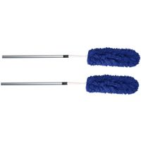 Set van 2x stuks plumeau/duster microvezel met telescoopsteel 75 - 150 cm blauw