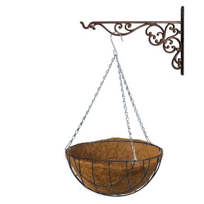 Hanging basket 35 cm met ijzeren muurhaak en kokos inlegvel