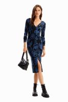 Gebreide midi-jurk bloemen - BLACK - L