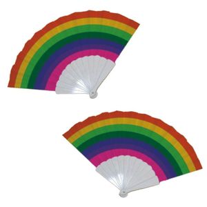 2x stuks handwaaiers/Spaanse waaiers regenboog