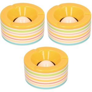 Set van 3x stuks terras asbakken/stormasbakken rond keramiek 14 x 7,5 cm geel met streep