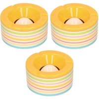 Set van 3x stuks terras asbakken/stormasbakken rond keramiek 14 x 7,5 cm geel met streep