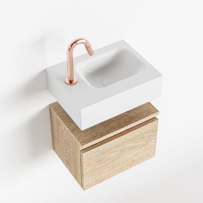 Toiletmeubel Mondiaz Andor | 40 cm | Meubelkleur Washed oak | Lex vrijhangend wastafel Talc Rechts | 1 kraangat