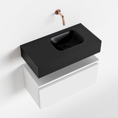 Toiletmeubel Mondiaz Andor | 60 cm | Meubelkleur Talc | Lex vrijhangend wastafel Urban Rechts | Zonder kraangat
