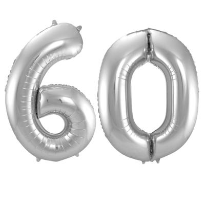 Folat Verjaardag Leeftijd folieballonnen - 60 jaar - zilver - 86 cm - cijferballon groot Folat Verjaardag Leeftijd folieballonnen - 60 jaar - zilver - 86 cm - cijferballon groot