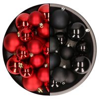 Kerstversiering kunststof kerstballen mix zwart/rood 4-6-8 cm pakket van 68x stuks