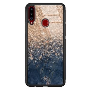 Samsung Galaxy A20s glazen hardcase - Marmer blauw rosegoud