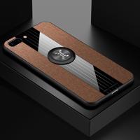 Voor iPhone 8/7 XINLI stiksels doek Textue schokbestendig TPU beschermhoes met ring houder (bruin)