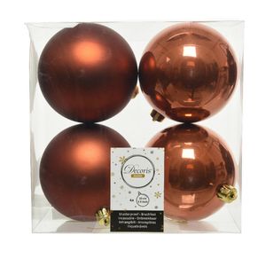 4x stuks kunststof kerstballen terra bruin 10 cm glans/mat - Kerstbal