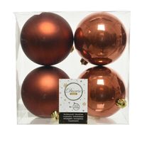 4x stuks kunststof kerstballen terra bruin 10 cm glans/mat - Kerstbal - thumbnail