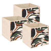 Opbergbox kastmand - 3x - beige/botanic - 31 x 31 x 31 cm - opbergers