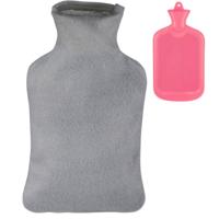 Relaxdays warmwater kruik met hoes roze/grijs 2 l | 6 stuks