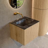 Badmeubel Mondiaz Kurve-Dlux | 50 cm | Meubelkleur Oak | Wastafelkleur Lava | Solid surface | Midden spoelbak | Zonder kraangat(en)