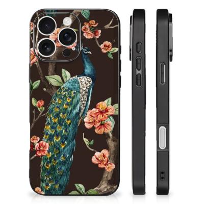 iPhone 16 Pro Dierenprint Telefoonhoesje Pauw met Bloemen