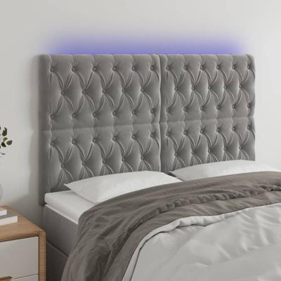Hoofdbord LED 144x7x118/128 cm fluweel lichtgrijs