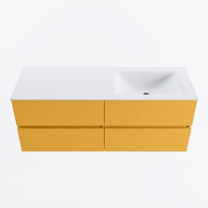 MONDIAZ VICA 130cm badmeubel onderkast Ocher 4 lades. Wastafel CLOUD rechts 1 kraangat, kleur Talc.