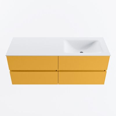 MONDIAZ VICA 130cm badmeubel onderkast Ocher 4 lades. Wastafel CLOUD rechts 1 kraangat, kleur Talc.