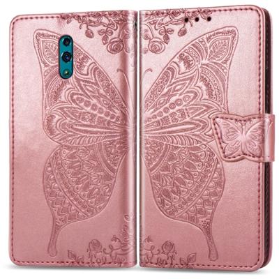 Butterfly Love bloemen reliëf horizontale Flip lederen case voor OPPO Reno met houder & kaartsleuven & portemonnee & Lanyard (Rose goud)
