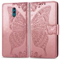 Butterfly Love bloemen reliëf horizontale Flip lederen case voor OPPO Reno met houder & kaartsleuven & portemonnee & Lanyard (Rose goud)