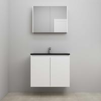 On-Line Badkamermeubelset - 80 cm - Voorgemonteerd - Greeploze Ladestructuur - Acryl Wastafel - 1 Kraangat - Spiegelkast - Hoogglans Wit