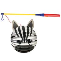 Bol lampion zebra - wit/zwart - H20 cm - papier - met lampionstokje - 40 cm