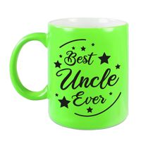 Best Uncle Ever cadeau mok / beker neon groen 330 ml - verjaardag / bedankje - kado oom - feest mokken - thumbnail