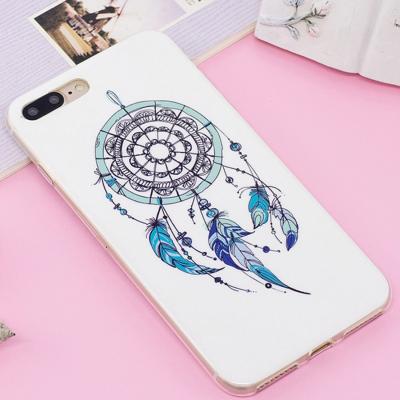 For iPhone 8 Plus & 7 Plus Noctilucent IMD Feather Pattern Soft TPU Back Case Protector Cover