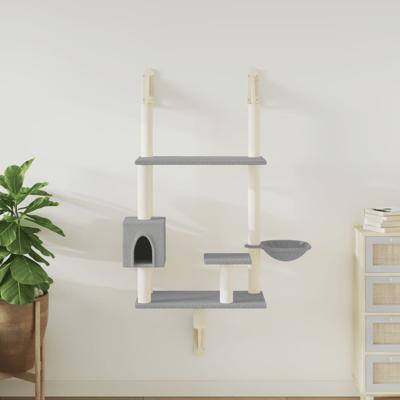 VidaXL Kattenmeubel wandgemonteerd met krabpaal 153 cm lichtgrijs