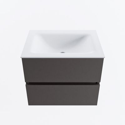 MONDIAZ VICA 60cm badmeubel onderkast Dark Grey 2 lades. Wastafel CLOUD midden 1 kraangat, kleur Talc.