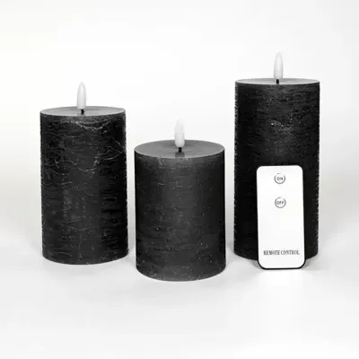 Anna&apos;s Collection LED kaars 3d flame rustiek set 7.5 cm zwart 3 stuks