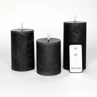 Anna&apos;s Collection LED kaars 3d flame rustiek set 7.5 cm zwart 3 stuks
