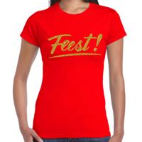 Feestkleding T-shirt voor dames - rood - glitter goud - Glitter en Glamour