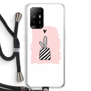 Zwart-wit cactus: Oppo A95 5G Transparant Hoesje met koord