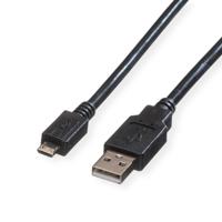 ROLINE USB 2.0 Kabel, USB A Male - Micro USB B Male, zwart, 1,8 m - thumbnail